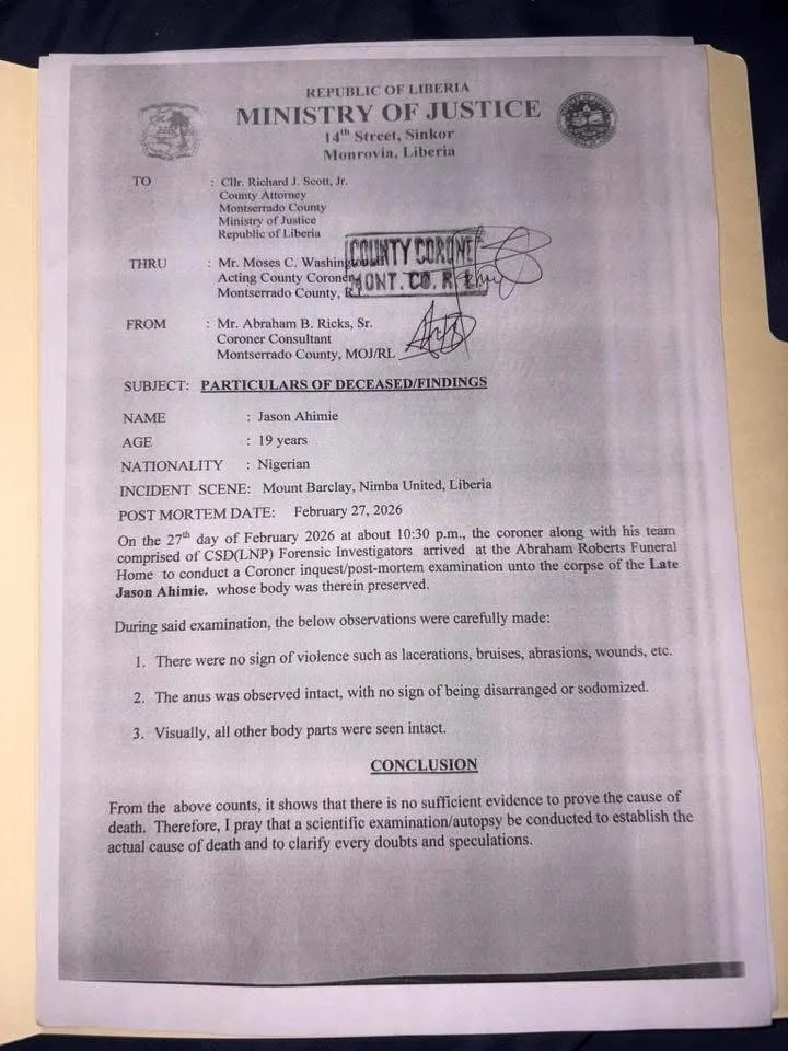 Official Coroner’s Report Contradicts Online Allegations in Death of 19-Year-Old in Monrovia 1 img 6175